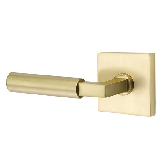 Privacy Hercules Left Handed Door Lever And Square Rose with Concealed Screws in Satin Brass