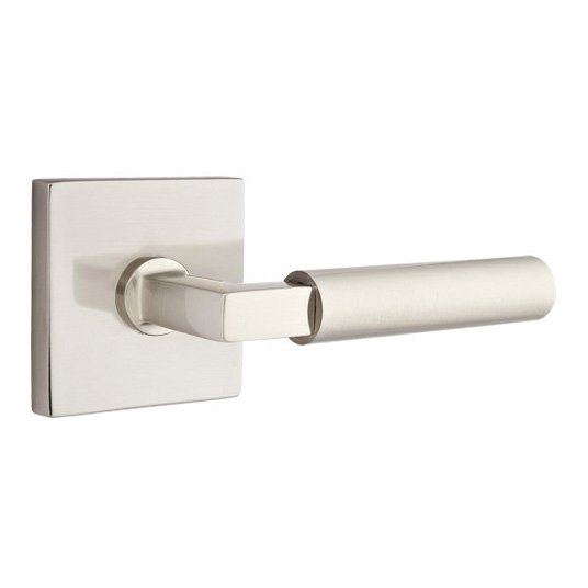 Privacy Hercules Right Handed Door Lever With Square Rose in Satin Nickel