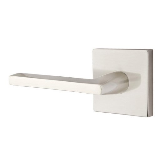 Privacy Helios Left Handed Door Lever With Square Rose in Satin Nickel