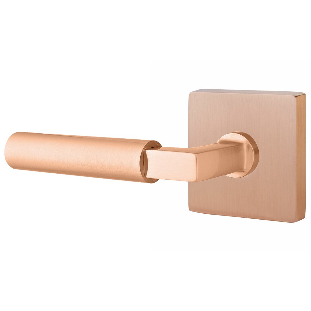 Privacy Smooth Left Handed Lever with L-Square Stem and Square Rose in Satin Rose Gold