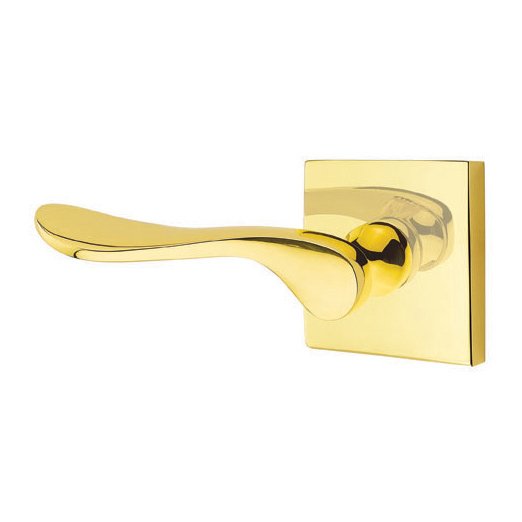 Privacy Luzern Left Handed Door Lever And Square Rose with Concealed Screws in Unlacquered Brass