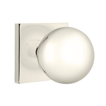 Privacy Orb Door Knob With Square Rose in Polished Nickel