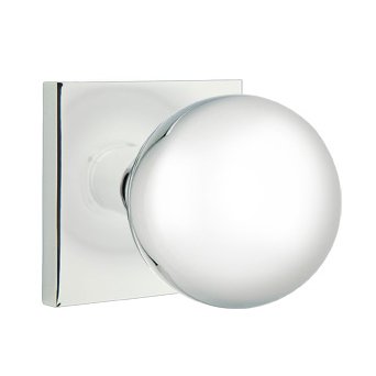 Privacy Orb Door Knob With Square Rose in Polished Chrome