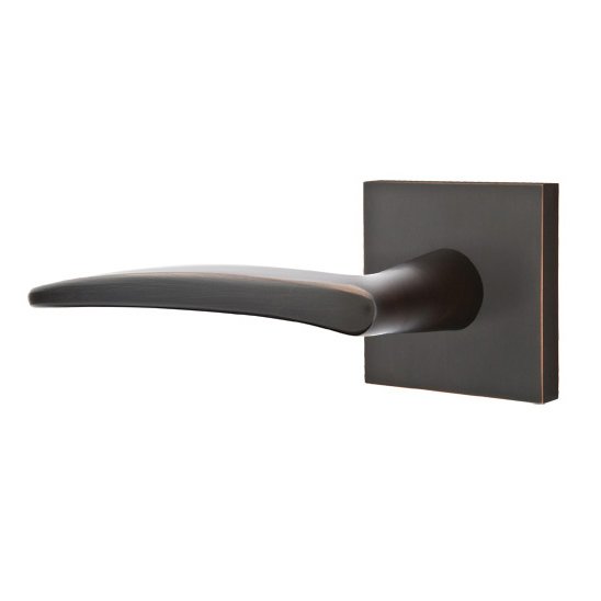 Privacy Poseidon Left Handed Door Lever With Square Rose in Oil Rubbed Bronze