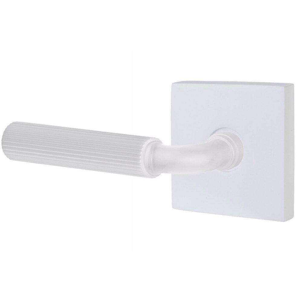 Privacy Straight Knurled Left Handed Lever with R-Bar Stem and Square Rose in Matte White
