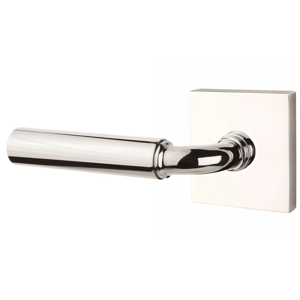 Privacy Smooth Left Handed Lever with R-Bar Stem and Square Rose in Polished Nickel