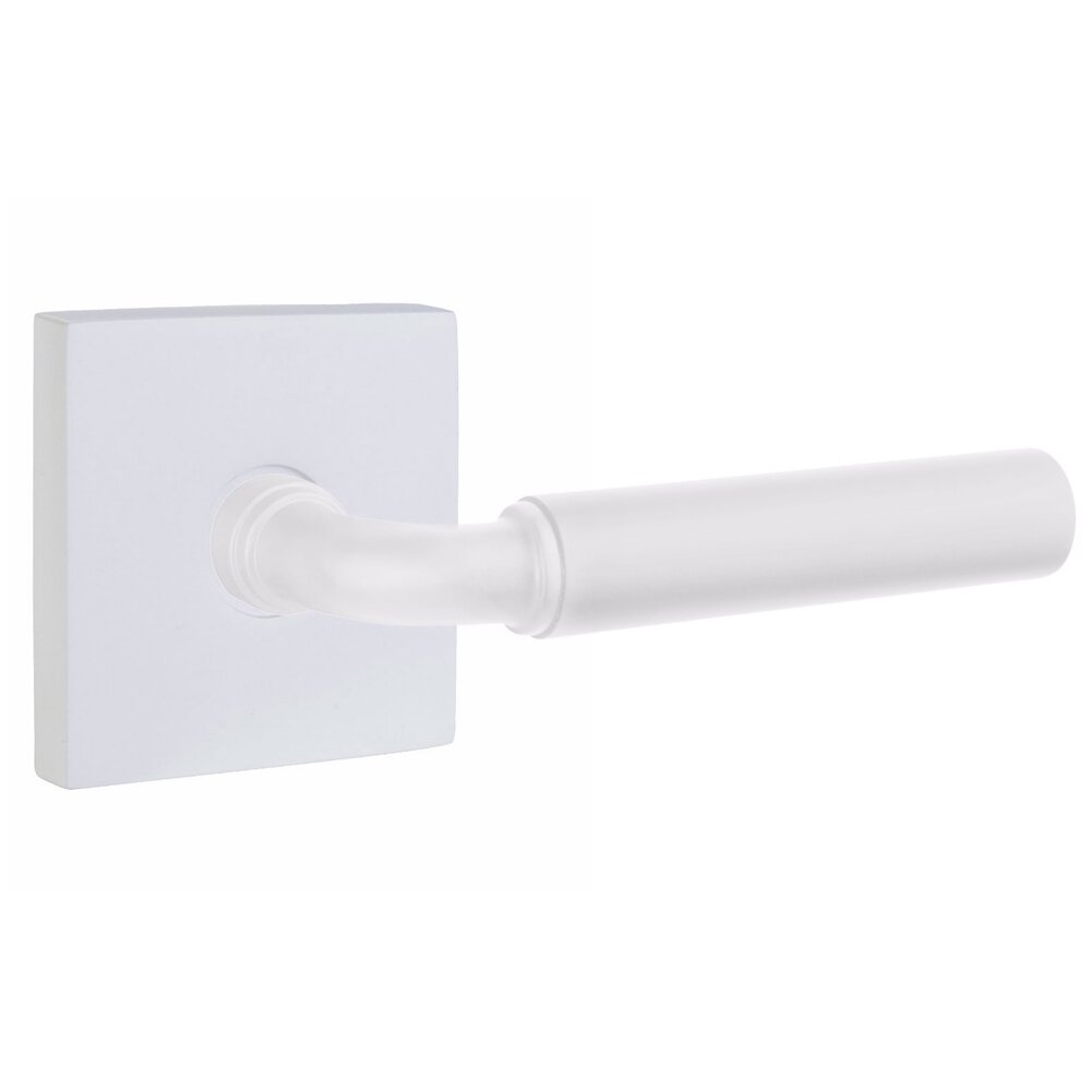 Privacy Smooth Right Handed Lever with R-Bar Stem and Square Rose in Matte White