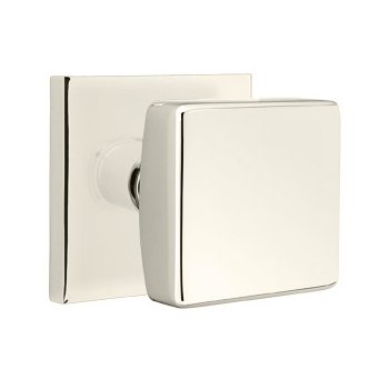Privacy Square Door Knob With Square Rose in Polished Nickel