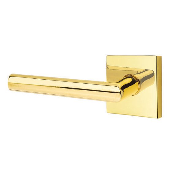 Privacy Stuttgart Left Handed Door Lever With Square Rose in Unlacquered Brass