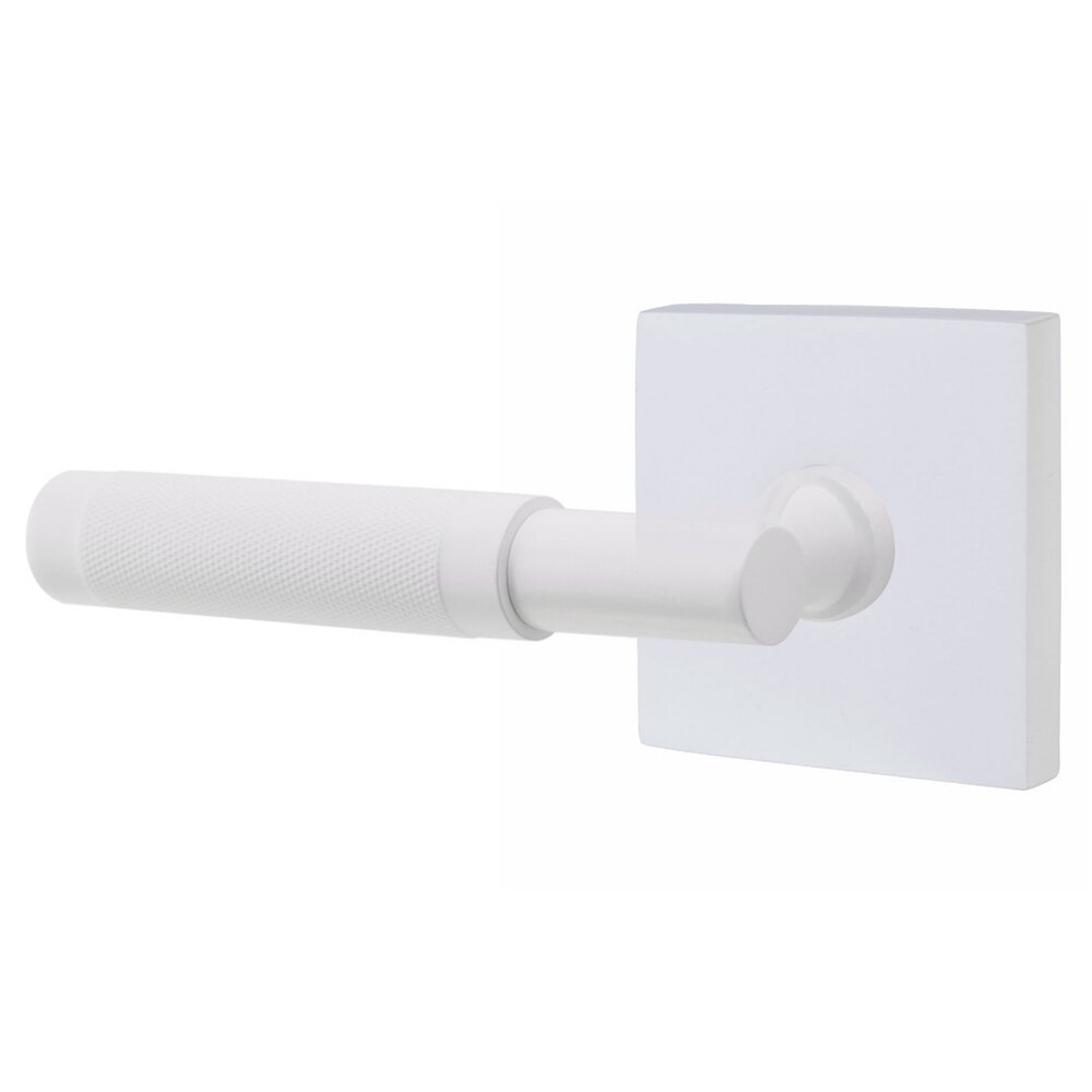 Privacy Knurled Left Handed Lever with T-Bar Stem and Square Rose in Matte White