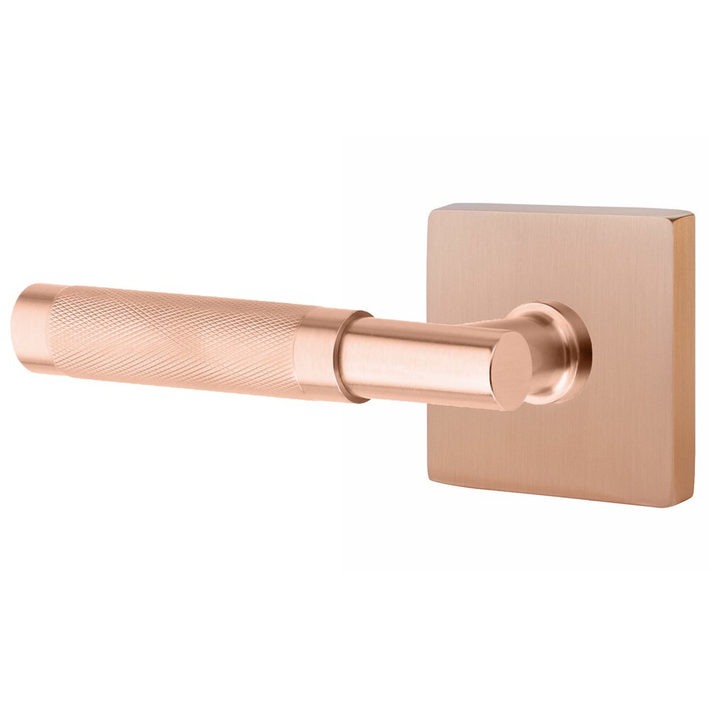 Privacy Knurled Left Handed Lever with T-Bar Stem and Square Rose in Satin Rose Gold