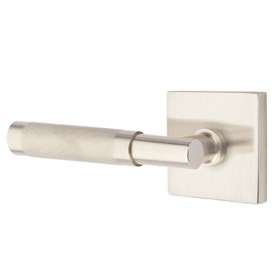 Privacy Knurled Left Handed Lever with T-Bar Stem and Square Rose in Satin Nickel
