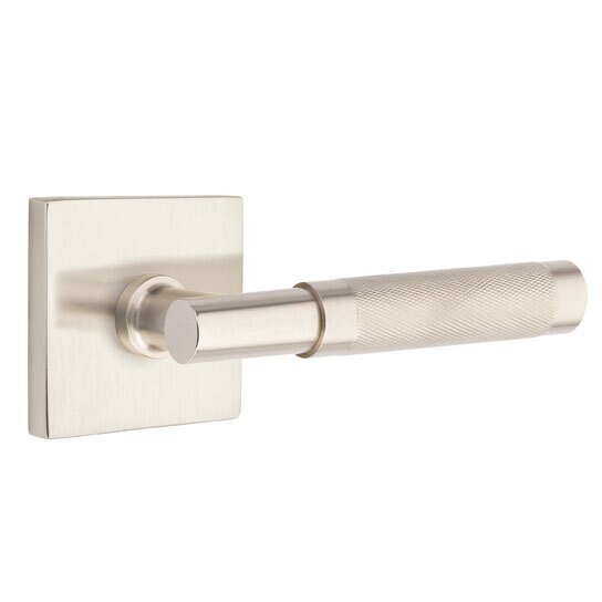 Privacy Knurled Right Handed Lever with T-Bar Stem and Square Rose in Satin Nickel