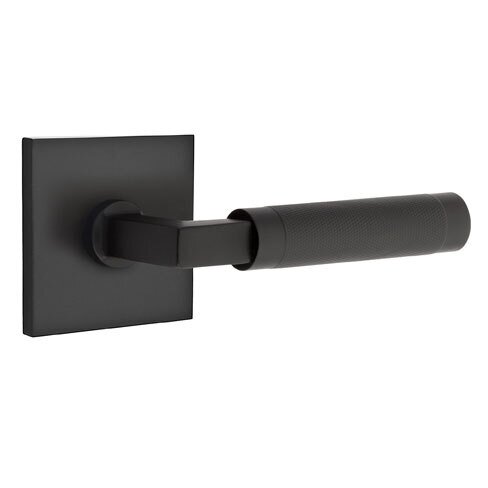 Privacy Knurled Right Handed Lever with L-Square Stem and Square Rose in Flat Black