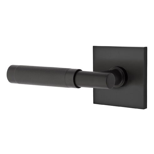 Privacy Knurled Left Handed Lever with T-Bar Stem and Square Rose in Flat Black