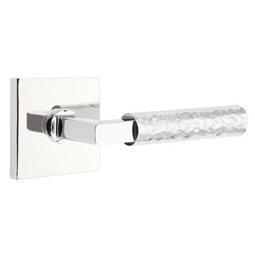 Privacy Hammered Right Handed Lever with L-Square Stem and Square Rose in Polished Chrome