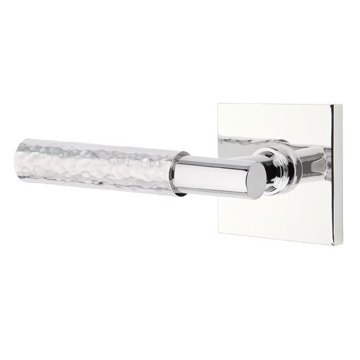 Privacy Hammered Left Handed Lever with T-Bar Stem and Square Rose in Polished Chrome