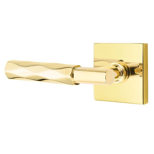 Privacy Tribeca Left Handed Lever with T-Bar Stem and Square Rose in Unlacquered Brass