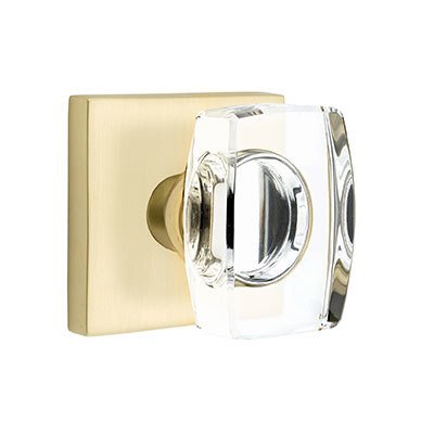 Windsor Privacy Door Knob and Square Rose with Concealed Screws in Satin Brass