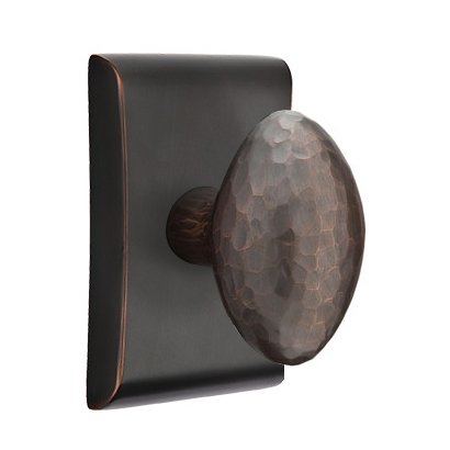 Privacy Hammered Egg Door Knob With Neos Rose in Oil Rubbed Bronze