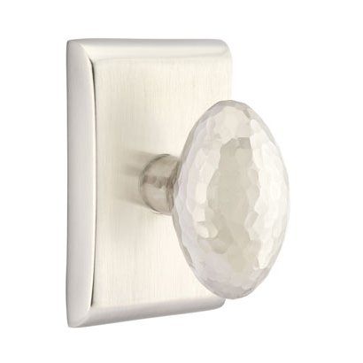 Privacy Hammered Egg Door Knob With Neos Rose in Satin Nickel