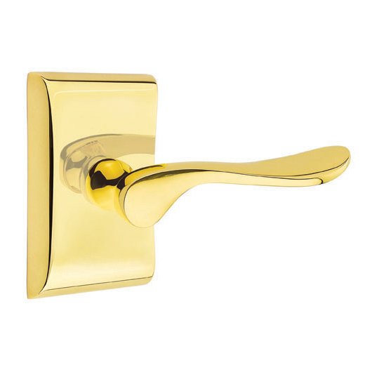 Privacy Luzern Right Handed Door Lever With Neos Rose in Unlacquered Brass