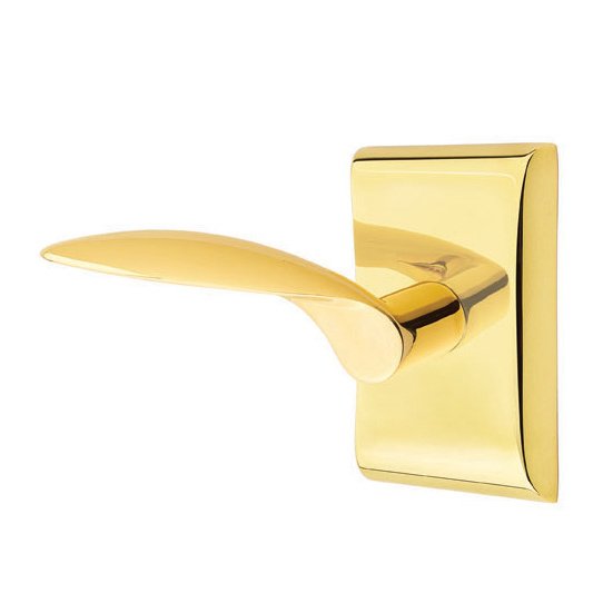 Privacy Mercury Left Handed Door Lever With Neos Rose in Unlacquered Brass