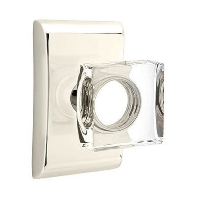 Modern Square Glass Privacy Door Knob with Neos Rose in Polished Nickel