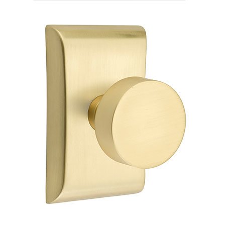 Privacy Round Door Knob With Neos Rose in Satin Brass