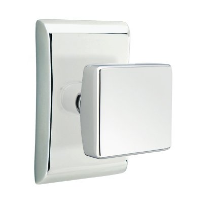 Privacy Square Door Knob And Neos Rose With Concealed Screws in Polished Chrome