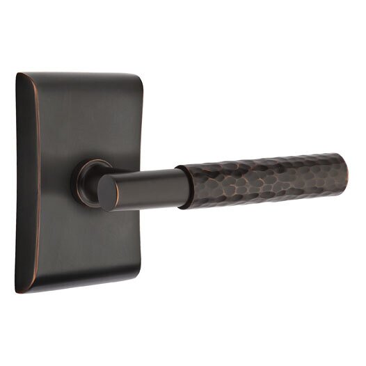 Privacy Hammered Right Handed Lever with T-Bar Stem and Neos Rose in Oil Rubbed Bronze
