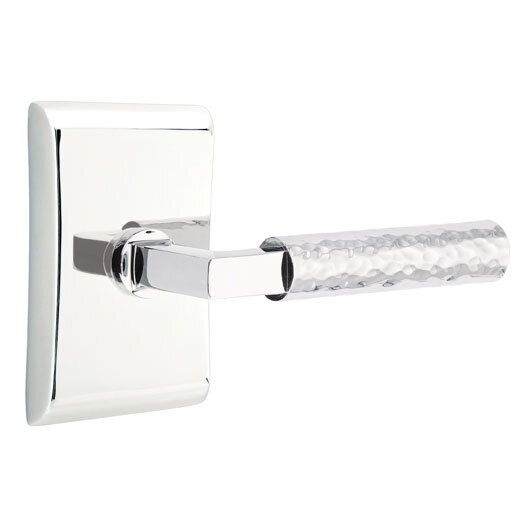 Privacy Hammered Right Handed Lever with L-Square Stem and Neos Rose in Polished Chrome