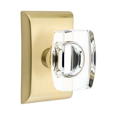 Windsor Privacy Door Knob and Neos Rose with Concealed Screws in Satin Brass