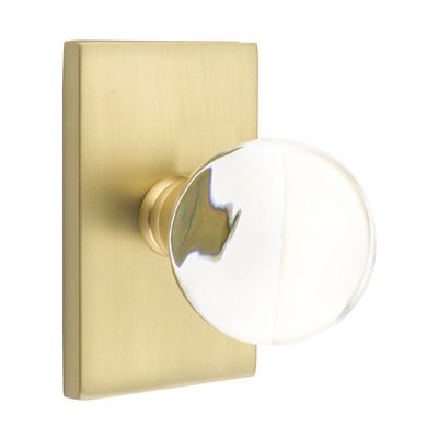 Bristol Privacy Door Knob and Modern Rectangular Rose with Concealed Screws in Satin Brass