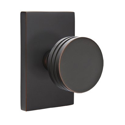 Privacy Bern Door Knob With Modern Rectangular Rose in Oil Rubbed Bronze