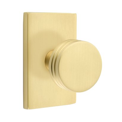 Privacy Bern Door Knob And Modern Rectangular Rose With Concealed Screws in Satin Brass