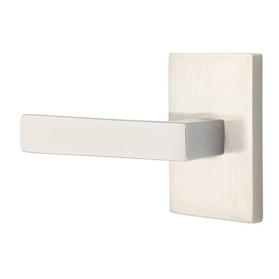 Privacy Dumont Left Handed Lever with Modern Rectangular Rose and Concealed Screws in Satin Nickel