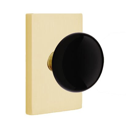 Privacy Ebony Knob And Modern Rectangular Rosette With Concealed Screws in Satin Brass
