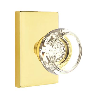 Georgetown Privacy Door Knob with Modern Rectangular Rose in Unlacquered Brass