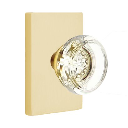 Georgetown Privacy Door Knob and Modern Rectangular Rose with Concealed Screws in Satin Brass