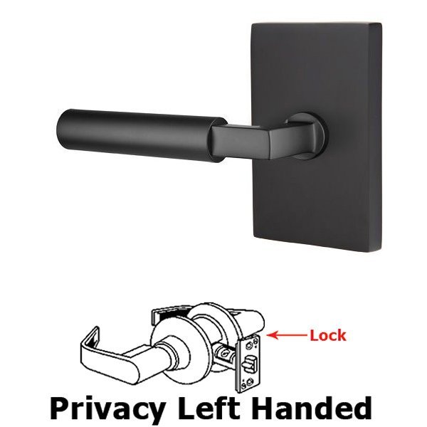 Privacy Hercules Left Handed Door Lever And Modern Rectangular Rose with Concealed Screws in Flat Black