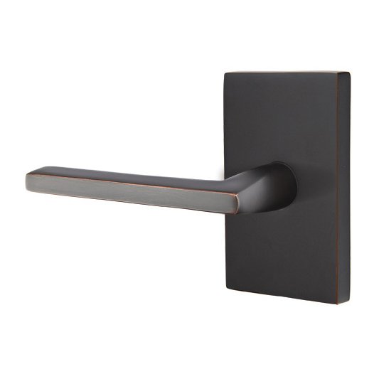 Privacy Helios Left Handed Door Lever With Modern Rectangular Rose in Oil Rubbed Bronze