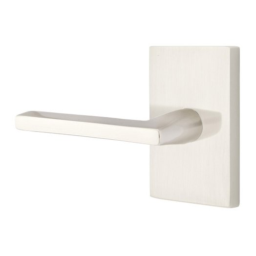 Privacy Helios Left Handed Door Lever And Modern Rectangular Rose with Concealed Screws in Satin Nickel