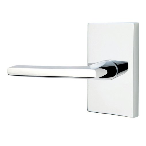 Privacy Helios Left Handed Door Lever With Modern Rectangular Rose in Polished Chrome