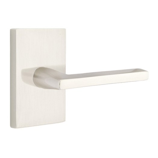 Privacy Helios Right Handed Door Lever With Modern Rectangular Rose in Satin Nickel