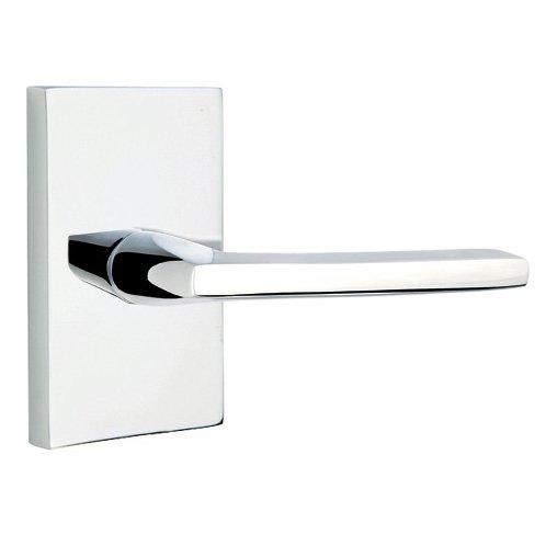 Privacy Helios Right Handed Door Lever And Modern Rectangular Rose with Concealed Screws in Polished Chrome