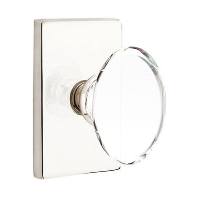 Hampton Privacy Door Knob with Modern Rectangular Rose in Polished Nickel