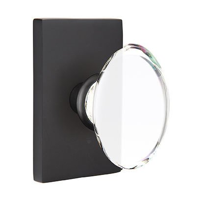 Hampton Privacy Door Knob and Modern Rectangular Rose with Concealed Screws in Flat Black