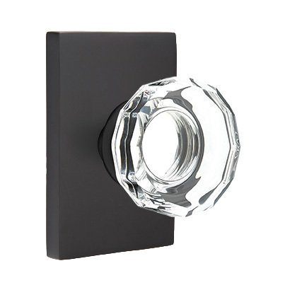 Lowell Privacy Door Knob with Modern Rectangular Rose in Flat Black