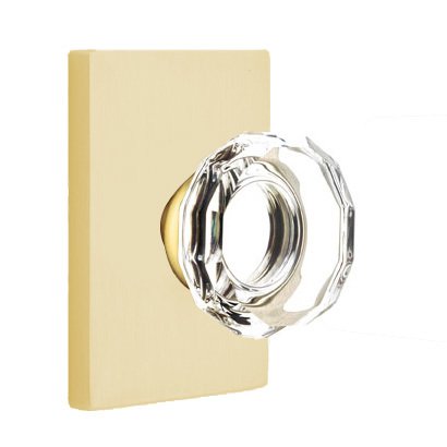 Lowell Privacy Door Knob with Modern Rectangular Rose in Satin Brass